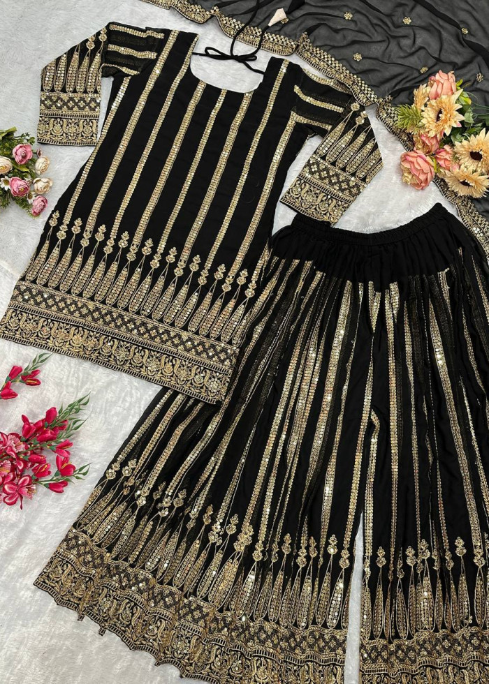 Designer 3 Piece Ready To Wear Partywear Suit Fox Georgette With Embroidery